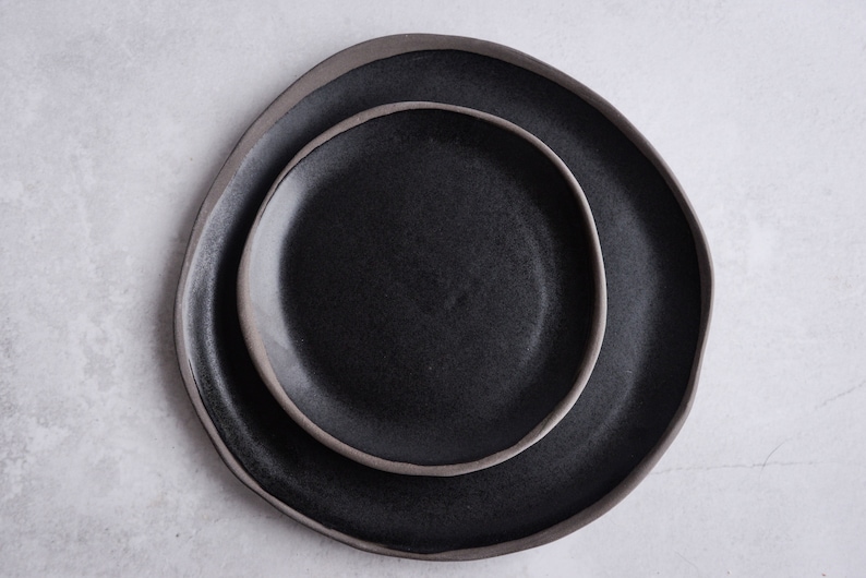 BLACK on GREY plates and bowls dinner set, Handmade handcrafted anthracite stoneware, satin matte glaze, natural nordic rustic image 6