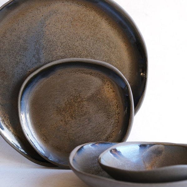 BRONZE tableware - organic natural shape stoneware plate/bowl minimalist handcrafted handmade ceramics, dinner set