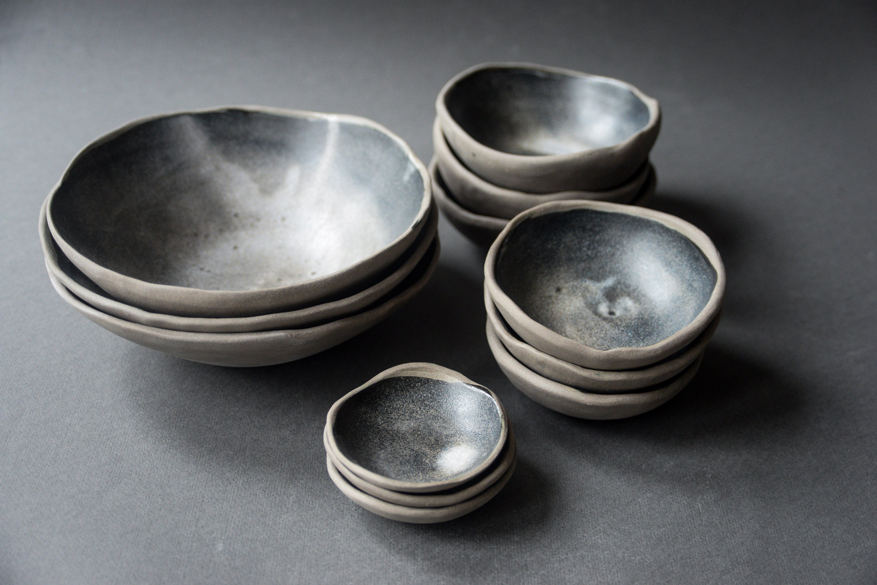 Gris Foncé sur Grey Bol de Petit-Déjeuner Fait à La Main, Petit Bol, Naturel Minimal Nordique Rustiq