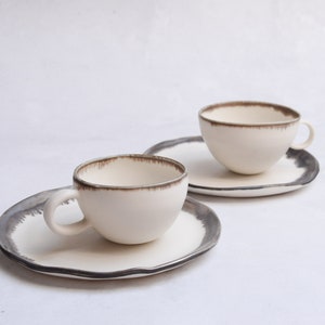 Porcelain tea/coffee cup, bronze gold white, handmade wheel thrown, minimal image 1
