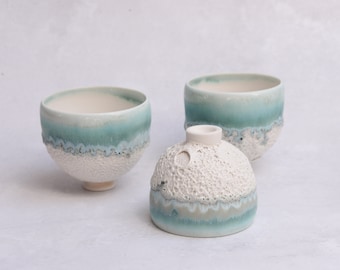 Reef Turquoise porcelain ceremonial cup cacao matcha sacred tea, minimal nordic natural, handmade wheel thrown organic