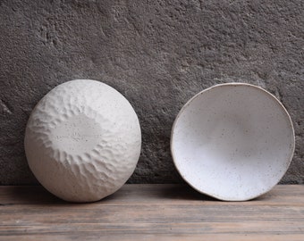 Textured speckled white handmade bowl, natural minimal nordic rustic monochrome stoneware, soup breakfast bowl