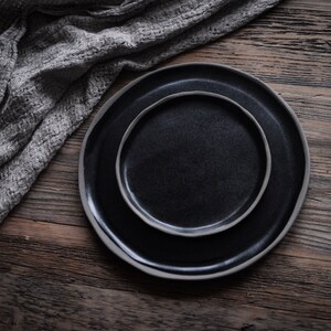 BLACK on GREY plates and bowls dinner set, Handmade handcrafted anthracite stoneware, satin matte glaze, natural nordic rustic image 5