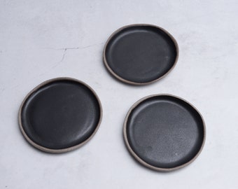 Black small plate dish, handmade handcrafted stoneware, natural nordic rustic