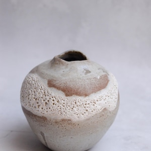 Textured  lava crater glaze  flower vase , classic minimalist monochrome handcrafted handmade wheel thrown pottery