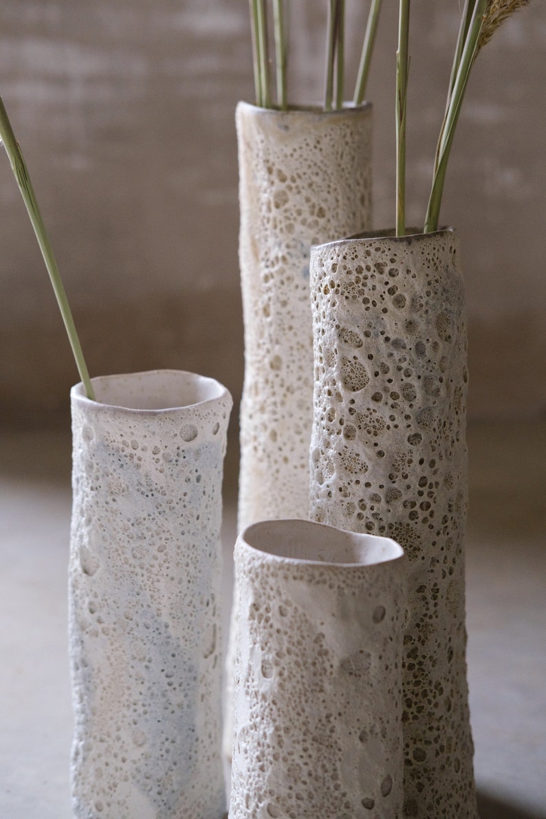 MoonTree CYLINDER lava crater glaze flower vase , classic minimalist monochrome handcrafted handmade wheel thrown pottery image 2