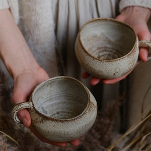 Mug Earthling - "Home" - organic natural stoneware beige, minimalist monochrome handmade wheel