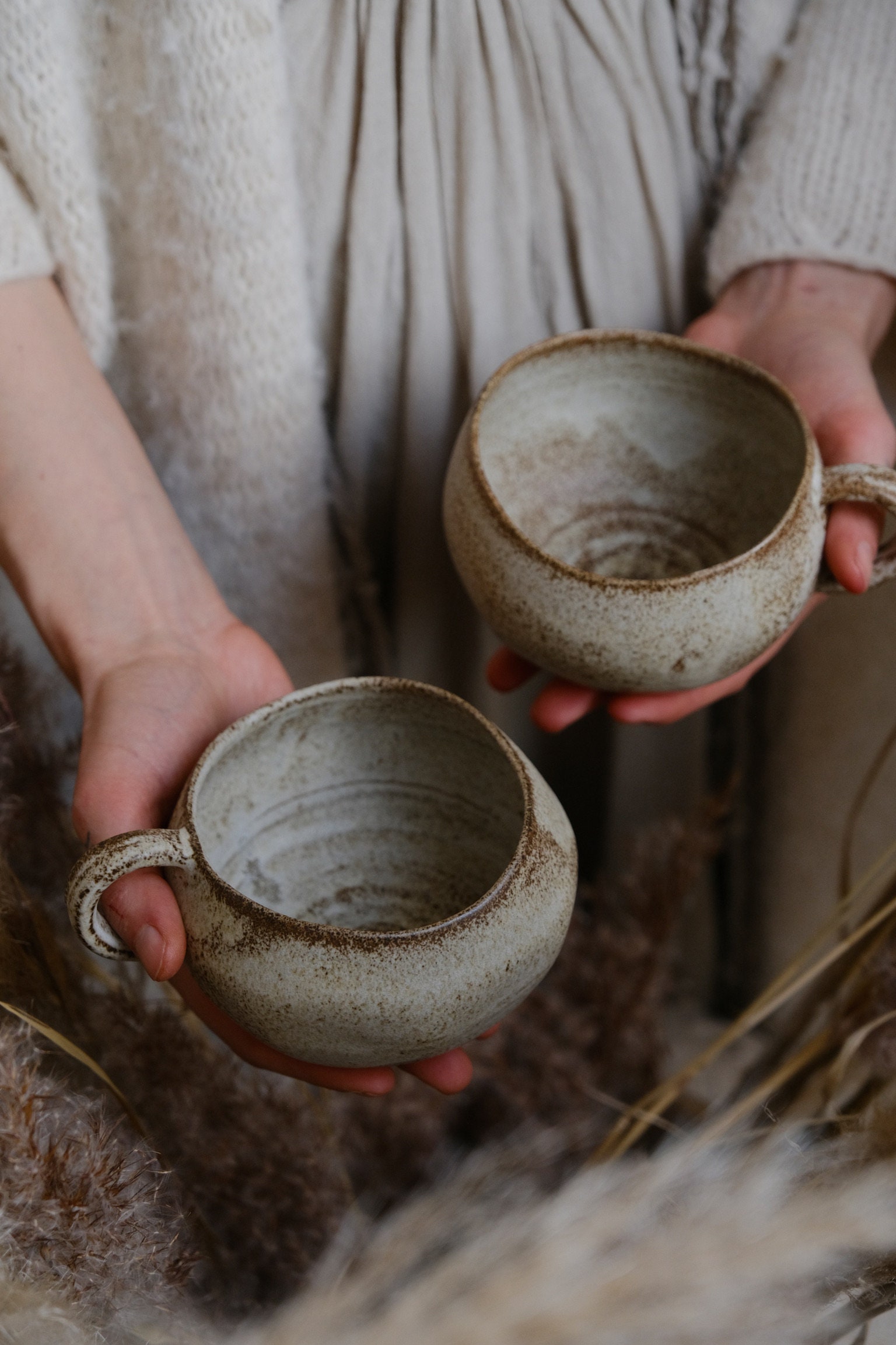 "Mug Earthling - \"Home\" - LATTE cappuccino organic natural stoneware beige, minimalist monochrome handmade wheel thrown"