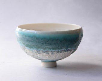 Reef Turquoise porcelain ceremonial bowl cacao matcha, minimal nordic natural, handmade wheel thrown organic