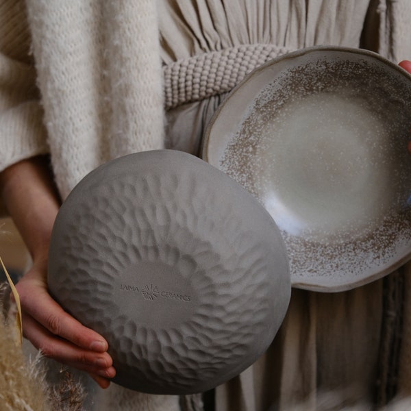 NorthernLights open bowl "TEXTURED" - organic natural shape stoneware, minimalist monochrome handcrafted handmade