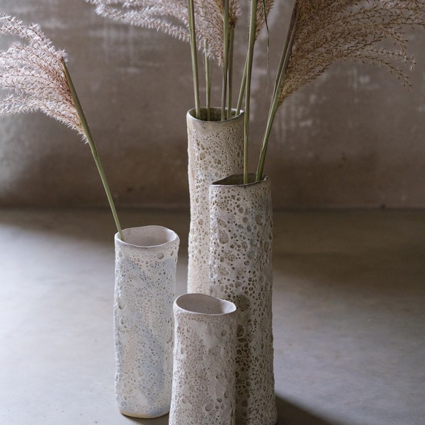 MoonTree CYLINDER  lava crater glaze flower vase , classic minimalist monochrome handcrafted handmade wheel thrown pottery