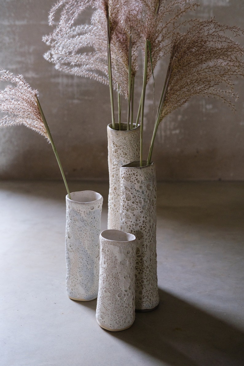 MoonTree CYLINDER lava crater glaze flower vase , classic minimalist monochrome handcrafted handmade wheel thrown pottery image 1