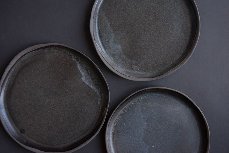 Handmade handcrafted anthracite stoneware plate GREY on GREY dinner plateserving plattercake plate grey speckled natural nordic rustic