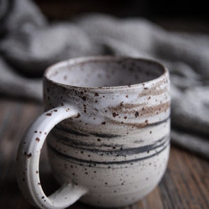 Extra large marbled mug handmade wheel thrown marbled speckled stoneware, nordic minimal natural image 4