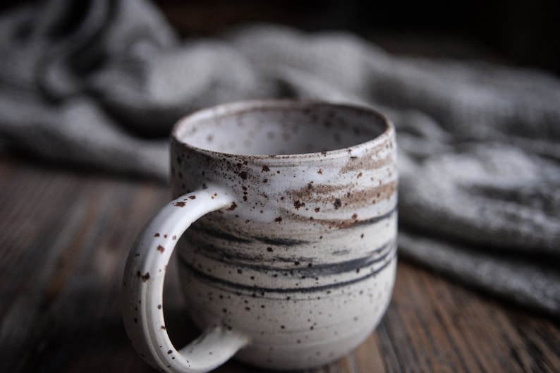 Extra large marbled mug handmade wheel thrown marbled speckled stoneware, nordic minimal natural image 4