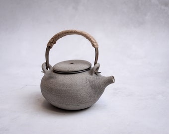 TEAPOT- wheel thrown stoneware, grey, metal handle, natural minimal, ceremony