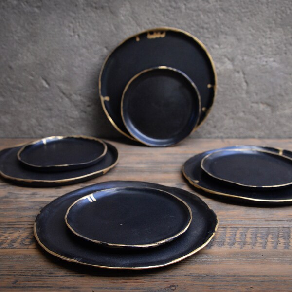 Black Gold Plates Ceramic Etsy