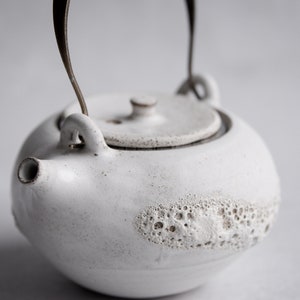 Teapot MoonChild small wheel thrown stoneware white volcanic lava crater glaze inlay natural matte minimal ceremony teaware image 1