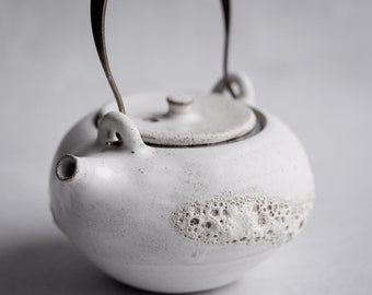 Teapot "MoonChild" small wheel thrown stoneware white volcanic lava crater glaze inlay natural matte minimal ceremony teaware