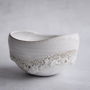 Deep rice/soup bowl "SELENE" - moon volcanic white handmade, natural minimal monochrome stoneware