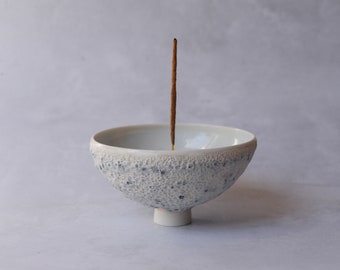 Moon porcelain ceremonial incense burner, minimal nordic natural, handmade wheel thrown organic