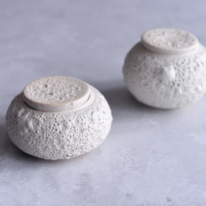 Handmade unique porcelain container, wheel thrown, textured lava crater glaze, storage for tea,herbs,sugar jar