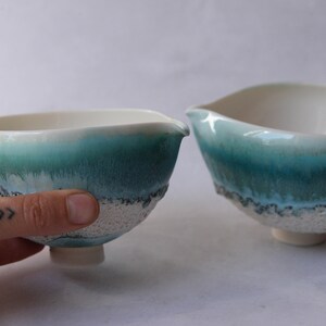 Reef Turquoise porcelain ceremonial pouring bowl cacao matcha, minimal nordic natural, handmade wheel thrown organic image 6