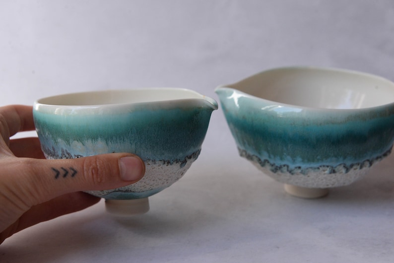 Reef Turquoise porcelain ceremonial pouring bowl cacao matcha, minimal nordic natural, handmade wheel thrown organic image 6