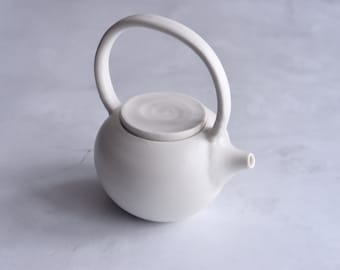 TEAPOT - wheel thrown porcelain white matte, natural minimal, ceremony