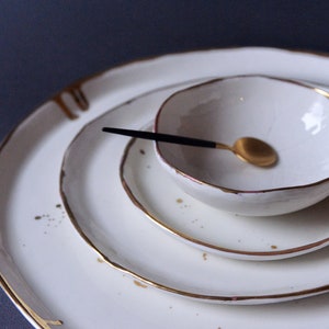 GOLD splash plate, Handmade handcrafted porcelain natural nordic rustic, dinner, salad side plate
