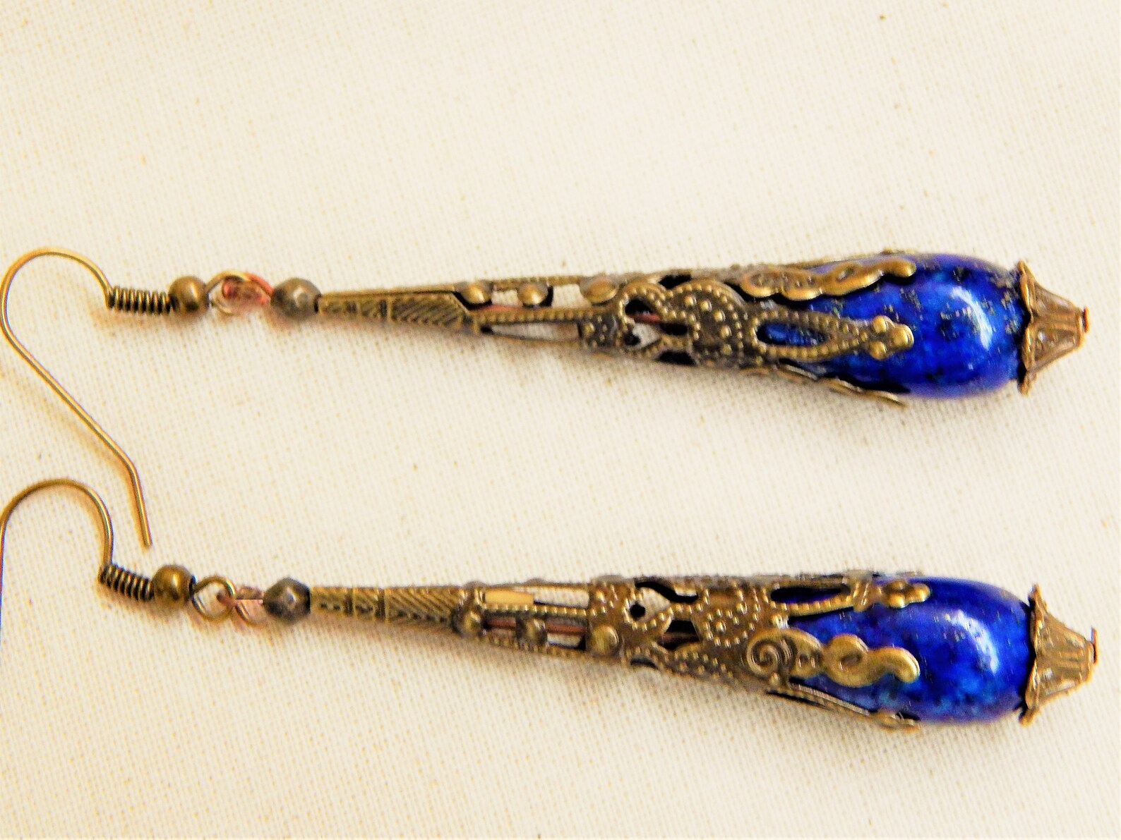 Boucles D'oreilles Créoles En Lapis-lazuli Et Argent Plaqué - Fait Main Népal - Style Bohème Ethnique