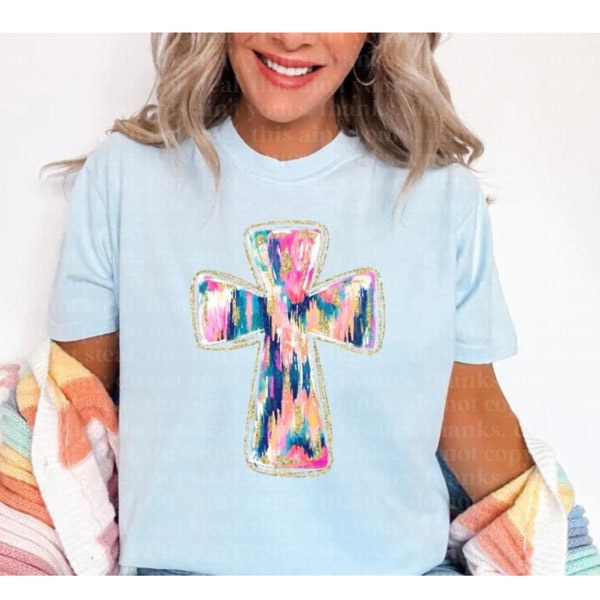 Ikat Cross shirt, Easter cross shirt, Cross shirt, Comfort Colors cross shirt, Easter shirt for her, watercolor cross shirt