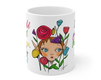 Cute Pixie Painting with Pablo Picasso Quote "World Doesn't Make Sense" Ceramic Mug 11oz