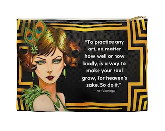 Bolsa de suministros de arte con cremallera con temática Art Deco/Flapper de citas inspiradoras