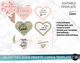 Valentine's Door Hearts | Heart Valentines | Decorate Your Childs Door | Aesthetic Door Hearts | Printable File | Edit in Canva | Show Love