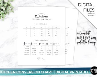 Kitchen Conversion Chart Printable | 8x10, 11x14 Sizes (Digital Download)
