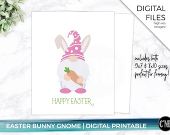 Easter Gnome Bunny Ears Printable | 8x10, 5x7 Sizes (Digital Download)