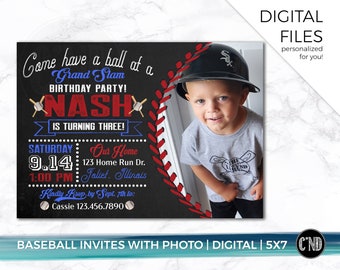 Baseball Birthday Invitation with Photo | Grand Slam Party (Digital)