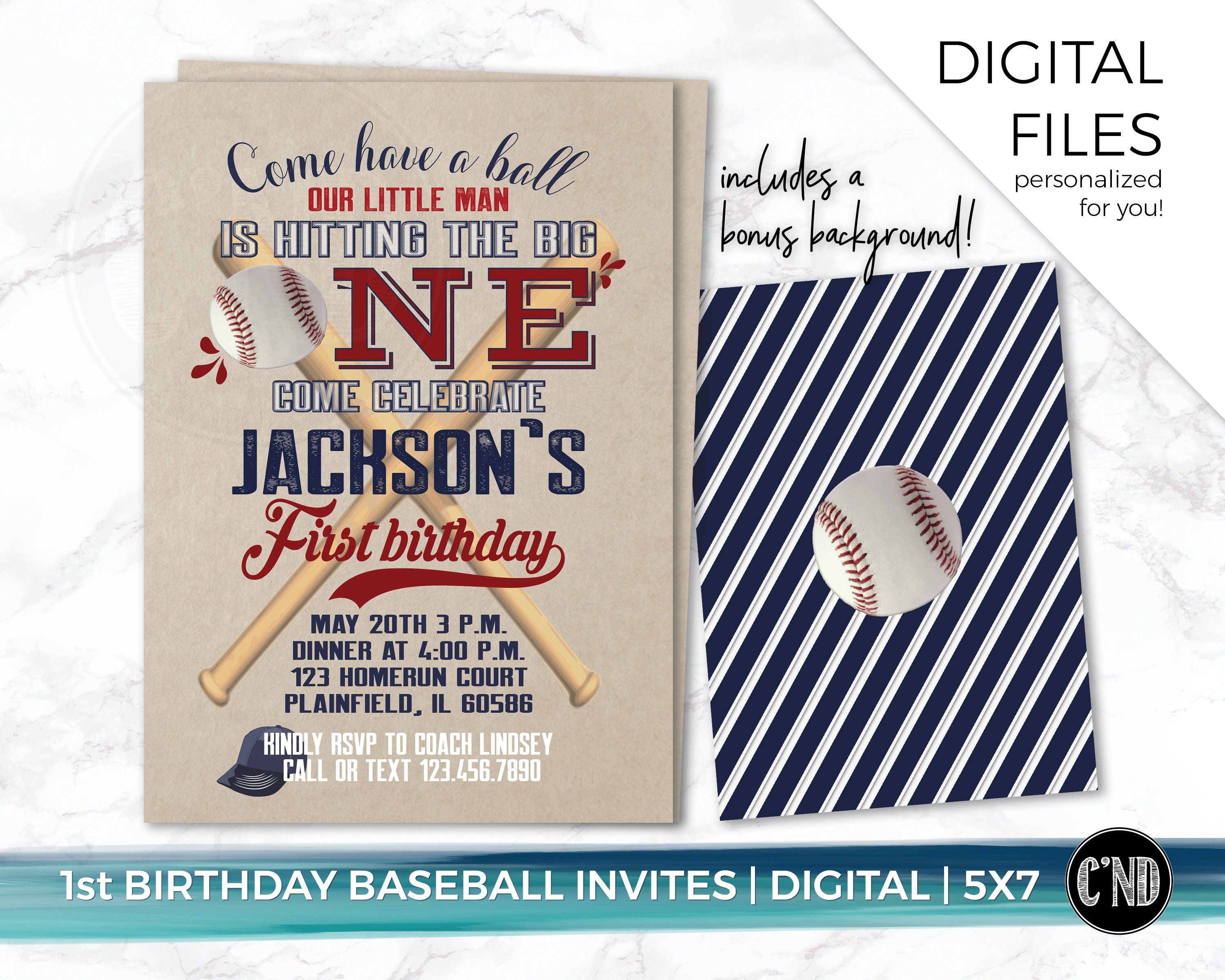 First Birthday Baseball Invitation Baseball Invite - Etsy