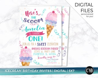 Ice Cream Birthday Invitation | "Here's the Scoop" Party (Digital Invite)