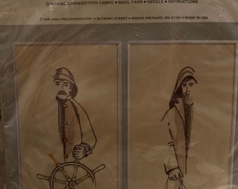 Kit #36-1 Vintage Contains Two Designs Vintage Opened Fishermen and Captain Crewel Kit by Charmin but Complete Kit