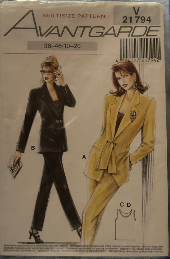 Avantgarde v 21794 Pant Suit Sewing Pattern Etsy