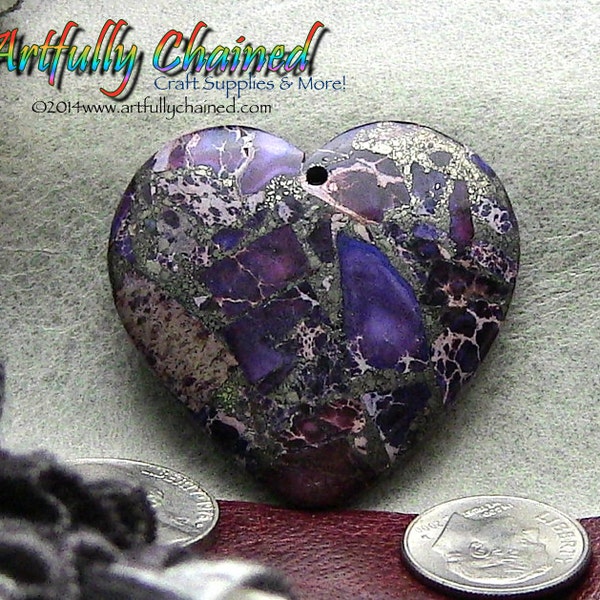 Sale Item! 25% off Sea Sediment Jasper and Pyrite Heart Stone Pendant (50085) Purple Haze