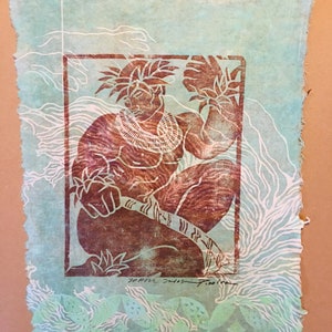 KA HOE WAA 17 x 12"  Linoleum Block Hawaiian Art Print Native Artist Douglas Pooloa Tolentino Mary Philpotts David Smith Printed in Honolulu