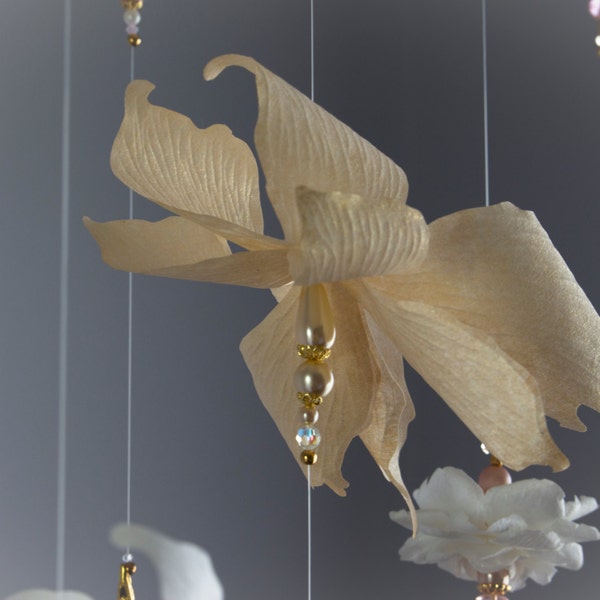 Fairytale Floral Mobile Butterfly Mobile " Golden Victorian Daydream"- feather mobile; custom nursery decor floral nursery