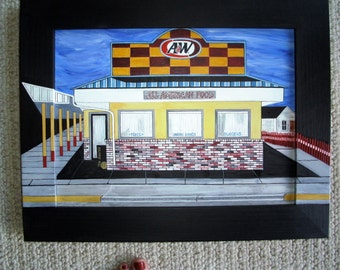 Original Painting; "A & W WEST"; approx. 14 x 17 inc. frame; acrylics on board