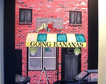 Original Painting; "GOING BANANAS"; Boston; approx. 19 x 23inc. frame;acrylics on board