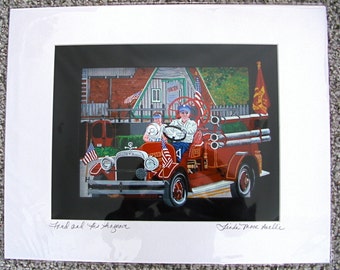 Giclee Print;  "FRED & HIS SEAGRAVE" Signed, matted 16x20