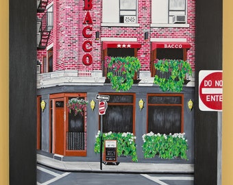 BACCO; Boston, Mass.; original approx. 21x24 inc. frame; acrylics on board