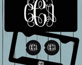 Black License Plate-Monogram Car Tag, Vine Font, Front License Plate Personalized Plate, Car Coaster, White lettering